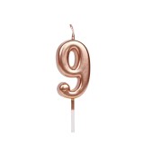Lumanare de Tort, Cyrax, Model Cifra 9, Party, 4.5 x 2.5 cm, din Parafina, Rose Gold