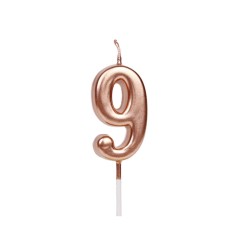 Lumanare de Tort, Cyrax, Model Cifra 9, Party, 4.5 x 2.5 cm, din Parafina, Rose Gold foto