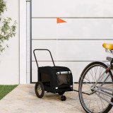 VidaXL Cărucior pentru animale de companie Negru Negru Metal, Țesătură