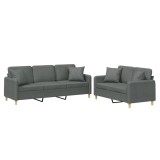 Set de canapele cu perne, 2 piese, gri inchis, material textil