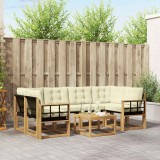 VidaXL Set mobilier gradina 7 piese canapele exterior, perne confortabile, lemn acacia, textilene, Alb Crem