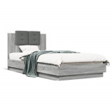 VidaXL Cadru de pat cu tăblie, gri sonoma, 90x200 cm, lemn prelucrat