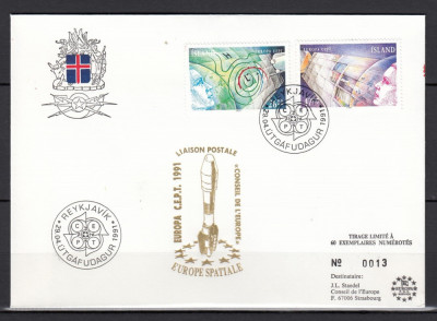 Islanda 1991 - FDC SPECIAL AUR - EUROPA SPATIALA - Tiraj 60 ex. numerotate foto