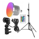 Cumpara ieftin Pachet pentru iluminat studio cu trepied, LED RGB 50W, telecomanda si fasung E27, inaltime reglabila 200 cm, pentru fotografie si video
