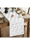Pătură de masă cu model jacquard, blană artificială din catifea moale, fantomă albă, Halloween, 33 x 303 cm