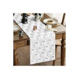 Pătură de masă cu model jacquard, blană artificială din catifea moale, fantomă albă, Halloween, 33 x 303 cm