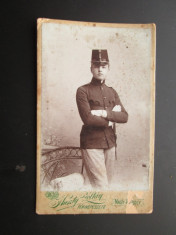 Fotografie veche cartonata CDV cu Militar: Nagy-Karoly, Atelier Huszthy Zoltan foto