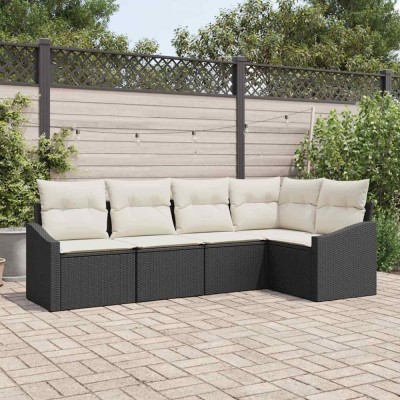 vidaXL Set de canapele pentru grădină 5 pcs Negru Rattan poli 3346717 foto