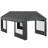 Outsunny Pavilion de Grădină cu &Icirc;nălțime Reglabilă, 4 Uși și 4 Ferestre, 6x3 m, Gri &Icirc;nchis | Aosom Romania