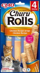 Recompense pentru pisici INABA Ciao- Churu Rolls- Rulouri de Pui umplute cu crema de Pui 4x10g foto