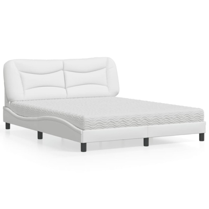vidaXL Pat cu saltea, alb, 160x200 cm, piele ecologică 3208732