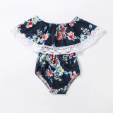 Body Bleumarin pentru Fetițe cu Imprimeu Floral (Marime Disponibila: 6-9 luni