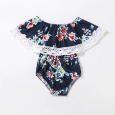 Body Bleumarin pentru Fetițe cu Imprimeu Floral (Marime Disponibila: 9-12 luni
