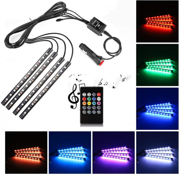 Bandă de lumină LED C, Uniwit 4 bucăți DC 12V Multicolor Lumină muzicală pentru