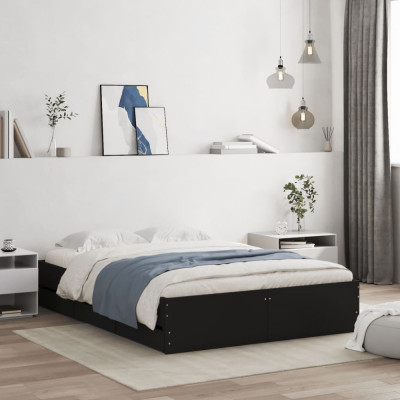 vidaXL Cadru de pat cu sertare, negru, 135x190 cm, lemn prelucrat foto