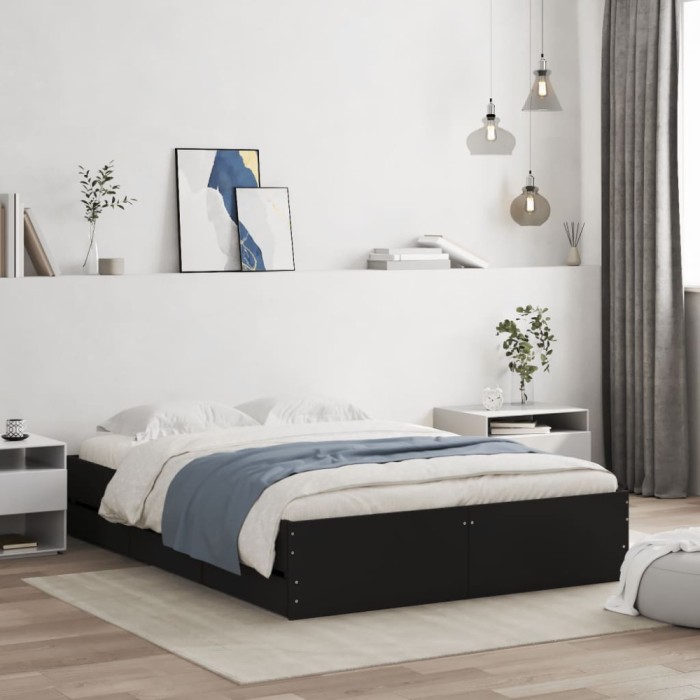 vidaXL Cadru de pat cu sertare, negru, 120x200 cm, lemn prelucrat 3207281