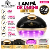 Lampa Unghii LED/UV 48W Global Fashion S1, Gold, Uscare Rapida, Senzor, Ecran Digital, Fund Detasabil, Manichiura Pedichiura