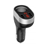 Incarcator Auto USB HOCO Z29, cu afisaj LED si extensie bricheta auto, 2 X USB, Negru