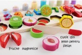 Joc logaritmic Montessori 5 in 1, din lemn cu fructe de taiat