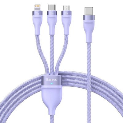 Baseus - Data Cable Flash Series 2 (CASS030205) - Fast Charge, USB-C to Type-C, Lightning, Micro-USB, 100W, 1.5 m - Purple foto