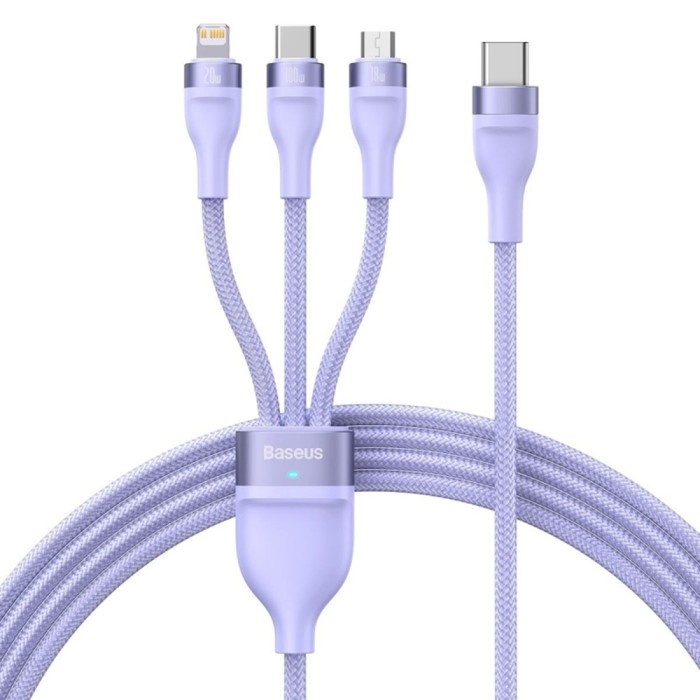 Baseus - Data Cable Flash Series 2 (CASS030205) - Fast Charge, USB-C to Type-C, Lightning, Micro-USB, 100W, 1.5 m - Purple