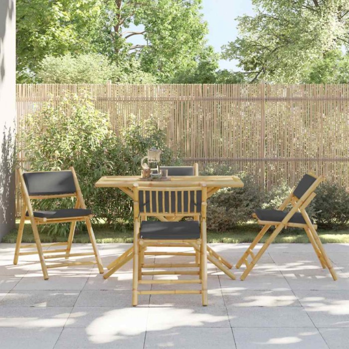 vidaXL Set de bistro pliabil, 5 piese, cu perne gri &icirc;nchis, bambus 3208936