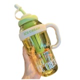 Sticla de apa, flippy, termica, mentinere 6 ore, 1400 ml, cu pai si capac, pp si silicon, cu maner alb, 25.5x7.5 cm, verde