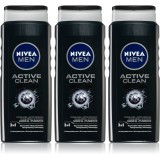 NIVEA MEN Active Clean Gel de duș pentru bărbați ambalaj economic 3 x 500 ml