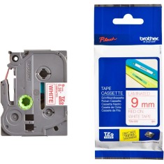 Banda de etichete Brother TZE222, 9MM, rosu pe alb