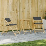Set Bistro Pliabil 3 Piese Gossi, Bambus, Perne Gri Inchis, Exterior Gradina, Terasa, Balcon