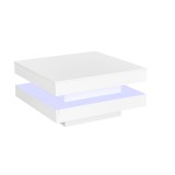 Măsuță de Cafea Modernă Pătrată Lucioasă cu Placă Rotativă la 360&deg; și Iluminare LED &icirc;n 16 Culori, 70x70x36 cm, Albă