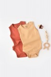 Set 2 body-uri fara maneci bebe unisex -100% bumbac organic - Mustar Scortisoara, BabyCosy (Marime: 12-18 Luni)
