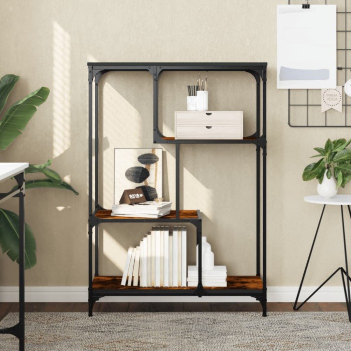 Gossi biblioteca, stejar fumuriu, 81x36x115 cm, lemn prelucrat/otel