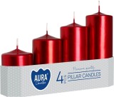 Set 4 lumanari decorative cilindrice rosii metalizate AURA 50mm diametru MagicHome