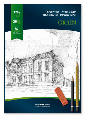 Bloc Desen A3, 20 File - 120g/mp, Aurora Grain - Carton Alb foto