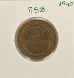 758 Uniunea Sovietica URSS Soviet Union Russia 5 Kopecks copeici 1940 Y#108