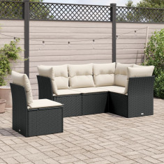 Set mobilier de gradina cu perne, 5 piese, negru, poliratan