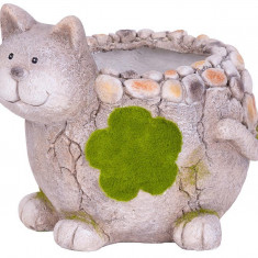 Decorațiune MagicHome, Pisica cu ghiveci, ceramică, natural, 30x25,5x26,5 cm