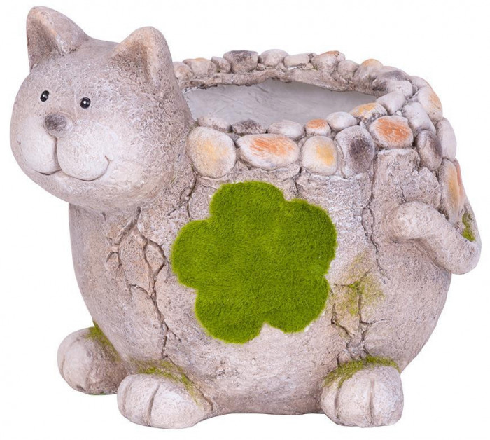 Decorațiune MagicHome, Pisica cu ghiveci, ceramică, natural, 30x25,5x26,5 cm