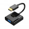 Adaptor HDMI 4K - VGA + micro USB / Mufa Mini Jack 3.5 mm - AUX , Audio, Baseus, Negru