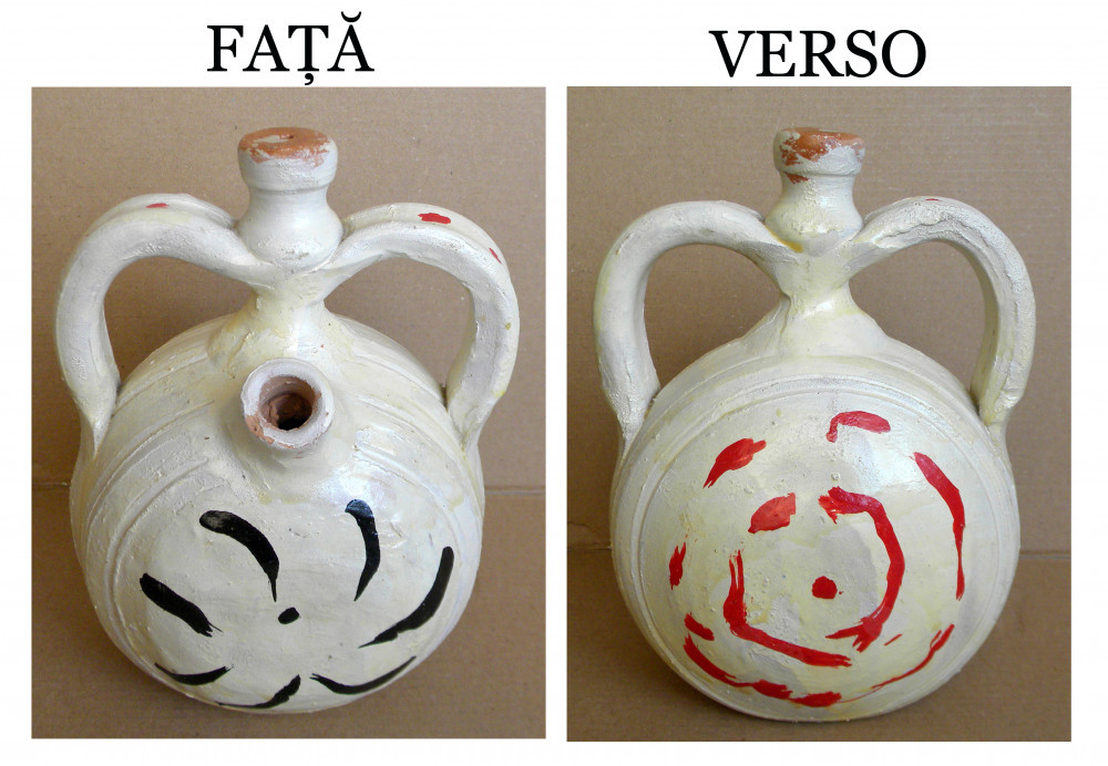 Ulcior cu 2 toarte din ceramica vintage, cu decoratiuni traditionale  stilizate | Okazii.ro