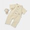 Salopeta cu maneca scurta si nasturei Sheep, 100% bumbac - Stone, BabyCosy (Marime: 3-6 Luni)