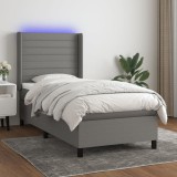 Cumpara ieftin Pat cu arcuri, saltea și LED, gri &icirc;nchis, 80x200 cm, textil