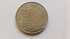 Portugalia -200 Escudos 1991-Columb &amp;icirc;n Portugalia foto