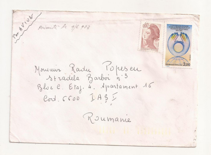 FD16 - Plic Circulat international Franta - Romania 1983