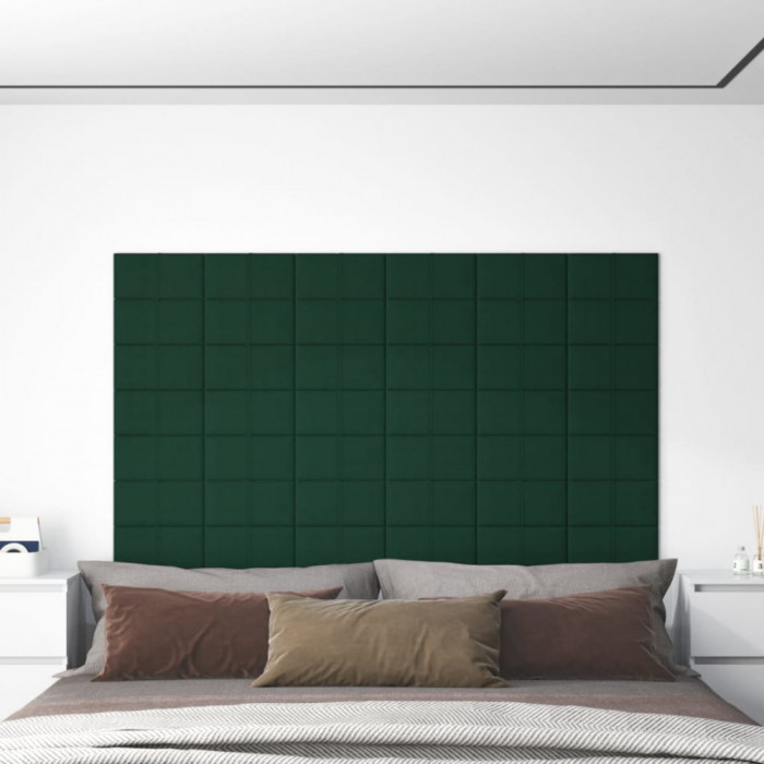 vidaXL Panouri de perete 12 buc. verde &icirc;nchis 30x15 cm textil 0,54 m&sup2;