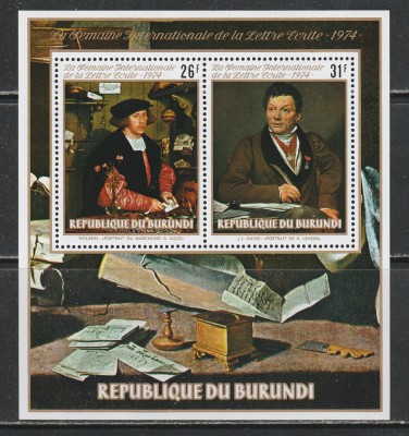 Burundi 1974 - Saptamana Internationala a Scrisorii S/S 1v MNH foto