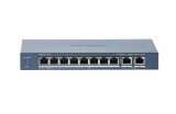 Switch PoE Hikvision DS-3E0310HP-E(C), 8 porturi PoE, 2 porturi Gigabit RJ45, putere PoE 110W, 6kV SafetyGuard Surveillance
