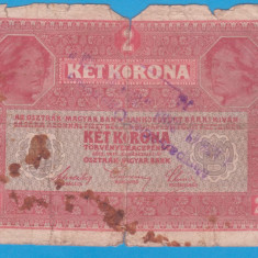 (1) BANCNOTA AUSTROUNGARIA - 2 KRONEN 1917, STAMPILA NEIDENTIFICATA