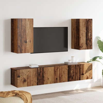 Gossi set de 4 piese cabinet tv montat pe perete din lemn veche prelucrat foto